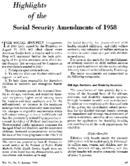 Highlights of the Social Security Amendments of 1958
