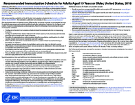 Recommended immunization schedule for adults aged 19 years or older United States 2018