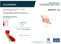 CA Congressional District 24 Heart Disease and Federally Qualified Health Centers Map 118th Congress