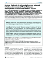 National Outbreak of Salmonella Serotype Saintpaul Infections Importance of Texas Restaurant Investigations in Implicating Jalapeo Peppers