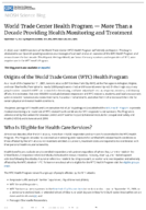 World Trade Center Health Program  more than a decade providing health monitoring and treatment