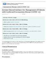 Interim Clinical Guidance for Management of Patients with Confirmed Coronavirus Disease COVID19 June 30 2020