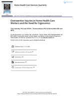 Overexertion Injuries in Home Health Care Workers and the Need for Ergonomics