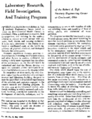 Laboratory research field investigation and training program of the Robert A Taft Sanitary Engineering Center at Cincinnati Ohio