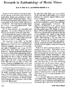 Research in epidemiology of mental illness