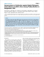 Seroprevalence of Antibodies against Highly Pathogenic Avian Influenza A H5N1 Virus among Poultry Workers in Bangladesh 2009