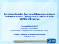 Considerations for agebased recommendations for pneumococcal conjugate vaccine for adults  GRADE of evidence