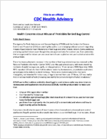 Health concerns about misuse of pesticides for bed bug control