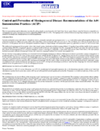 Control and Prevention of Meningococcal Disease Recommendations of the Advisory Committee on Immunization PracticesACIP
