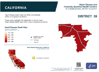 CA Congressional District 39 Heart Disease and Federally Qualified Health Centers Map 118th Congress