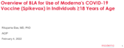 Overview of BLA for use of Modernas COVID19 vaccine Spikevax in individuals 18 years of age