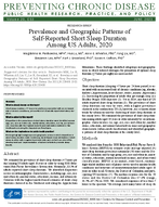 Prevalence and Geographic Patterns of SelfReported Short Sleep Duration Among US Adults 2020