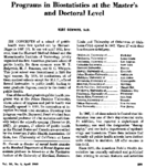 Programs In Biostatistics At The Masters And Doctoral Level
