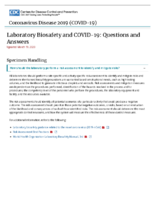 Laboratory Biosafety and COVID19 Questions and Answers March 19 2020