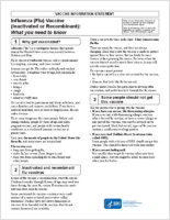 Influenza flu vaccine inactivated or recombinant  what you need to know