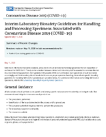 Interim Laboratory Biosafety Guidelines for Handling and Processing Specimens Associated with Coronavirus Disease 2019 COVID19 May 11 2020