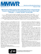 Effectiveness of Maternal Vaccination with MRNA COVID19 Vaccine During Pregnancy Against COVID19associated Hospitalization in Infants Aged 6 Months  17 States July 2021January 2022