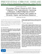 Preventing Chronic Disease in 2023 More Volunteers New Appointments Upcoming Collections Acknowledgment of Guest Editorial Board on Racism and Updates on Diversity Equity and Inclusion Initiatives
