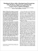 Working in Noise with a Hearing Loss Perceptions from Workers Supervisors and Hearing Conservation Program Managers