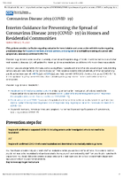 Interim Guidance for Preventing the Spread of Coronavirus Disease 2019 in Homes and Residential Communities March 6 2020