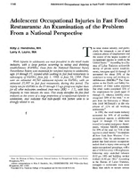 Adolescent Occupational Injuries in Fast Food Restaurants An Examination of the Problem from a National Perspective