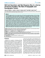Gift Card Incentives and NonResponse Bias in a Survey of Vaccine Providers The Role of Geographic and Demographic Factors