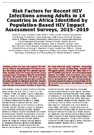 Risk Factors for Recent HIV Infections among Adults in 14 Countries in Africa Identified by PopulationBased HIV Impact Assessment Surveys 20152019