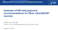 Summary of EtR and proposed recommendations for Pfizers MenABCWY vaccine