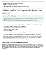 Guidance for Child Care Programs That Remain Open Supplemental Guidance April 21 2020