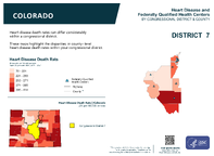 CO Congressional District 07 Heart Disease and Federally Qualified Health Centers Map 118th Congress