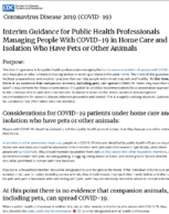 Interim Guidance for Public Health Professionals Managing People with COVID19 in Home Care and Isolation Who Have Pets or Other Animals