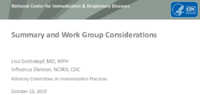 Summary and work group considerations