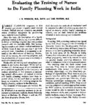 Evaluating The Training Of Nurses To Do Family Planning Work In India