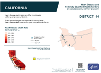CA Congressional District 14 Heart Disease and Federally Qualified Health Centers Map 118th Congress