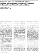 Evaluation of the use of rural health clinics attitudes and behaviors of primary care physicians in service areas of nurse practitioner clinics