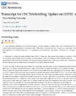 Transcript for CDC media telebriefing update on COVID19 press briefing transcript Friday February 21 2020