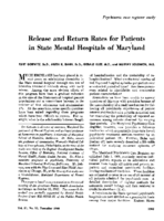 Release And Return Rates For Patients In State Mental Hospitals Of Maryland