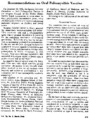 Recommendations on oral poliomyelitis vaccine
