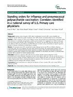 Standing orders for influenza and pneumococcal polysaccharide vaccination Correlates identified in a national survey of US Primary care physicians