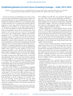 Establishing Baseline Cervical Cancer Screening Coverage  India 20152016
