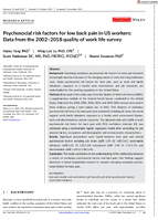 Psychosocial Risk Factors for Low Back Pain in US Workers Data from the 20022018 Quality of Work Life Survey