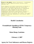 Health Consultation Health Consultation Formaldehyde Sampling at FEMA Temporary Housing Units Baton Rouge Louisiana