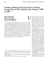 Uranium Mining and Lung Cancer Among Navajo Men in New Mexico and Arizona 1969 to 1993