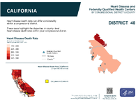 CA Congressional District 40 Heart Disease and Federally Qualified Health Centers Map 118th Congress