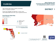 FL Congressional District 01 Heart Disease and Federally Qualified Health Centers Map 118th Congress
