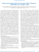 Health Center Testing for SARSCoV2 During the COVID19 Pandemic  United States June 5October 2 2020