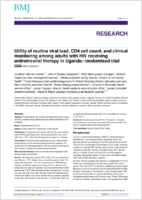 Utility of routine viral load CD4 cell count and clinical monitoring among adults with HIV receiving antiretroviral therapy in Uganda randomised trial