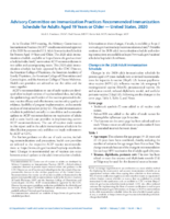 Advisory Committee on Immunization Practices Recommended Immunization Schedule for Adults Aged 19 Years or Older  United States 2020