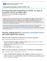 Investigating and Responding to COVID19 Cases at Homeless Service Provider Sites Considerations for State and Local Health Departments April 18 2020