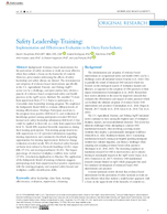 Safety Leadership Training Implementation and Effectiveness Evaluation in the Dairy Farm Industry